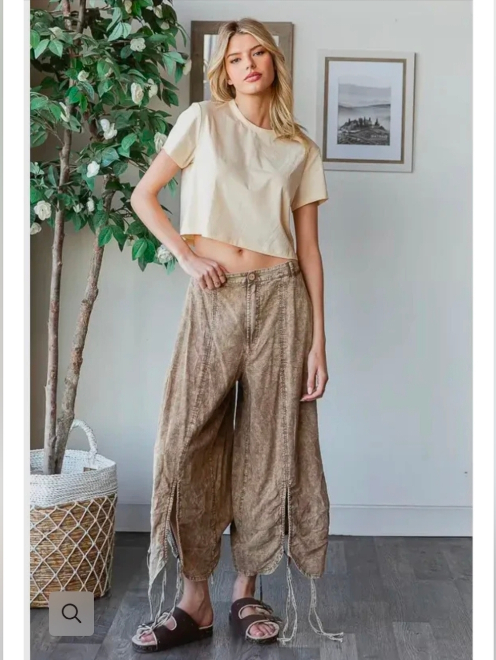 NEW!! Oli And Hali Cinched Hem Wide-Leg Crop Pants in Brown, Sz XL - Picture 6 of 7